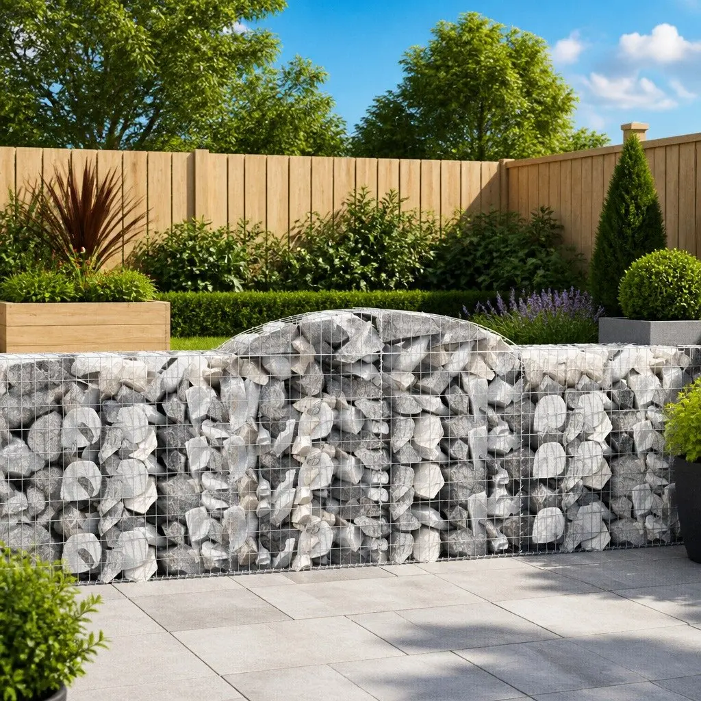 Arched Gabion Baskets Set 7 Piece Garden Barrier Decorative Retaining Wall Silver