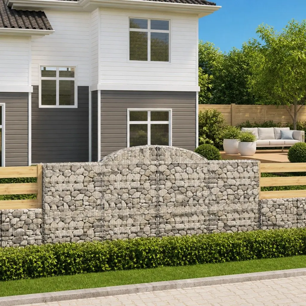 Arched Gabion Baskets Garden Barrier Decorative Retaining Wall 300x50x120140cm Silver 2 Piece