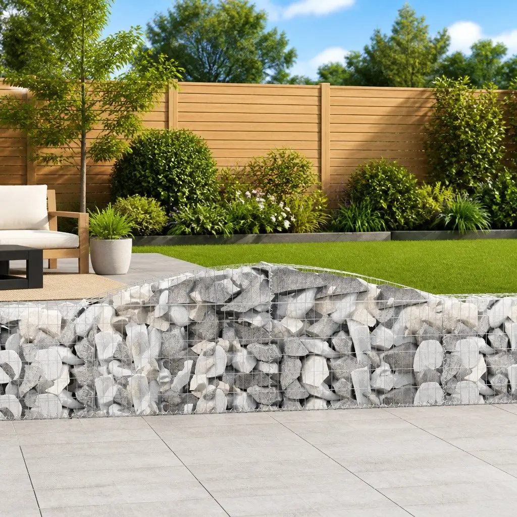 Gabion Baskets Arched Garden Retaining Wall Barrier 400x30x60/80 cm Silver 2 pcs