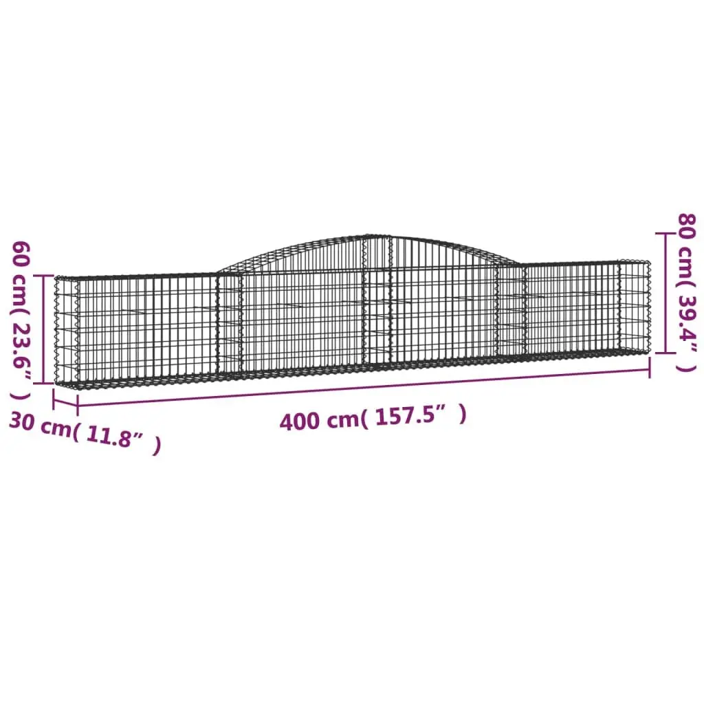 Gabion Baskets Arched Garden Retaining Wall Barrier 400x30x60/80 cm Silver 2 pcs