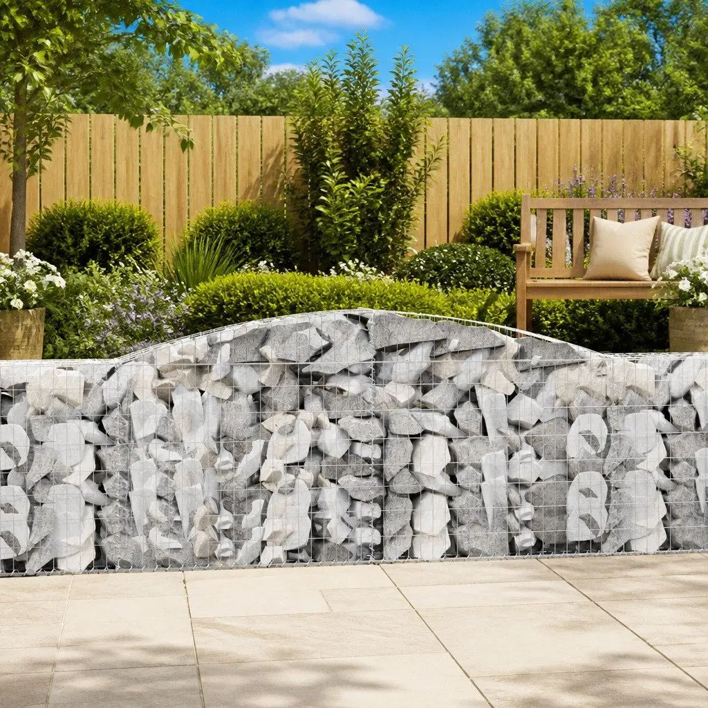 Arched Gabion Baskets Garden Retaining Wall 400x30x80 100 cm Silver 3 Piece