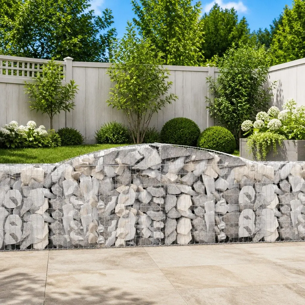 Gabion Baskets Arched Garden Barrier 400 x 30 x 80/100 cm Silver 4 Piece