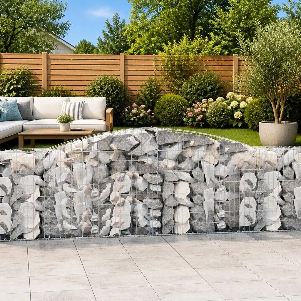 Gabion Baskets 5 Piece Arched Garden Barrier Retaining Wall Decorative Outdoor Silver