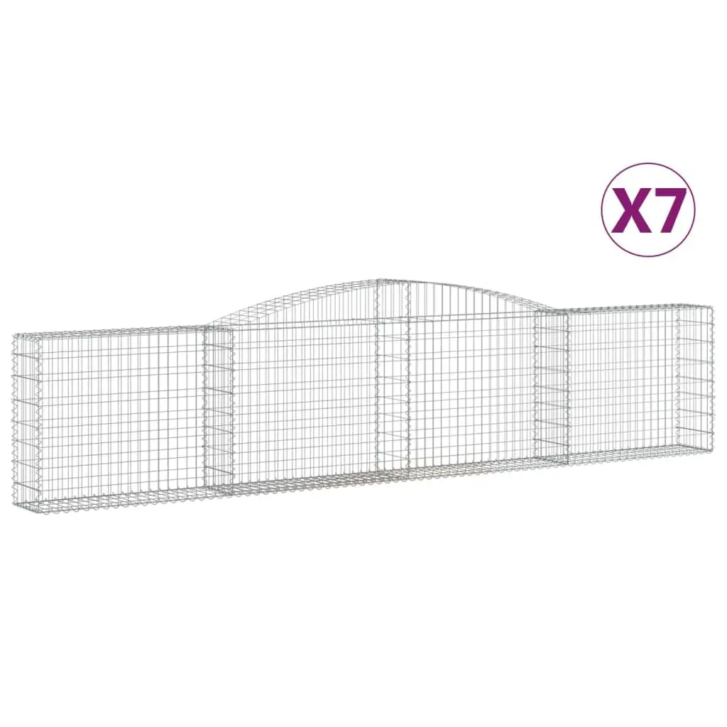 Arched Gabion Baskets Garden Retaining Wall 400x30x80/100 cm Silver 7 Piece