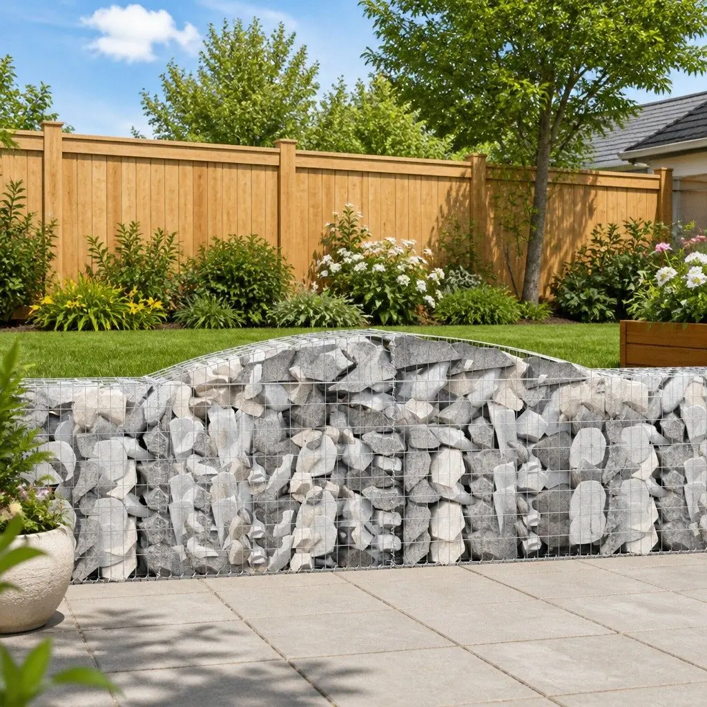 Arched Gabion Baskets Garden Barrier 2 Piece Decorative Retaining Wall Silver