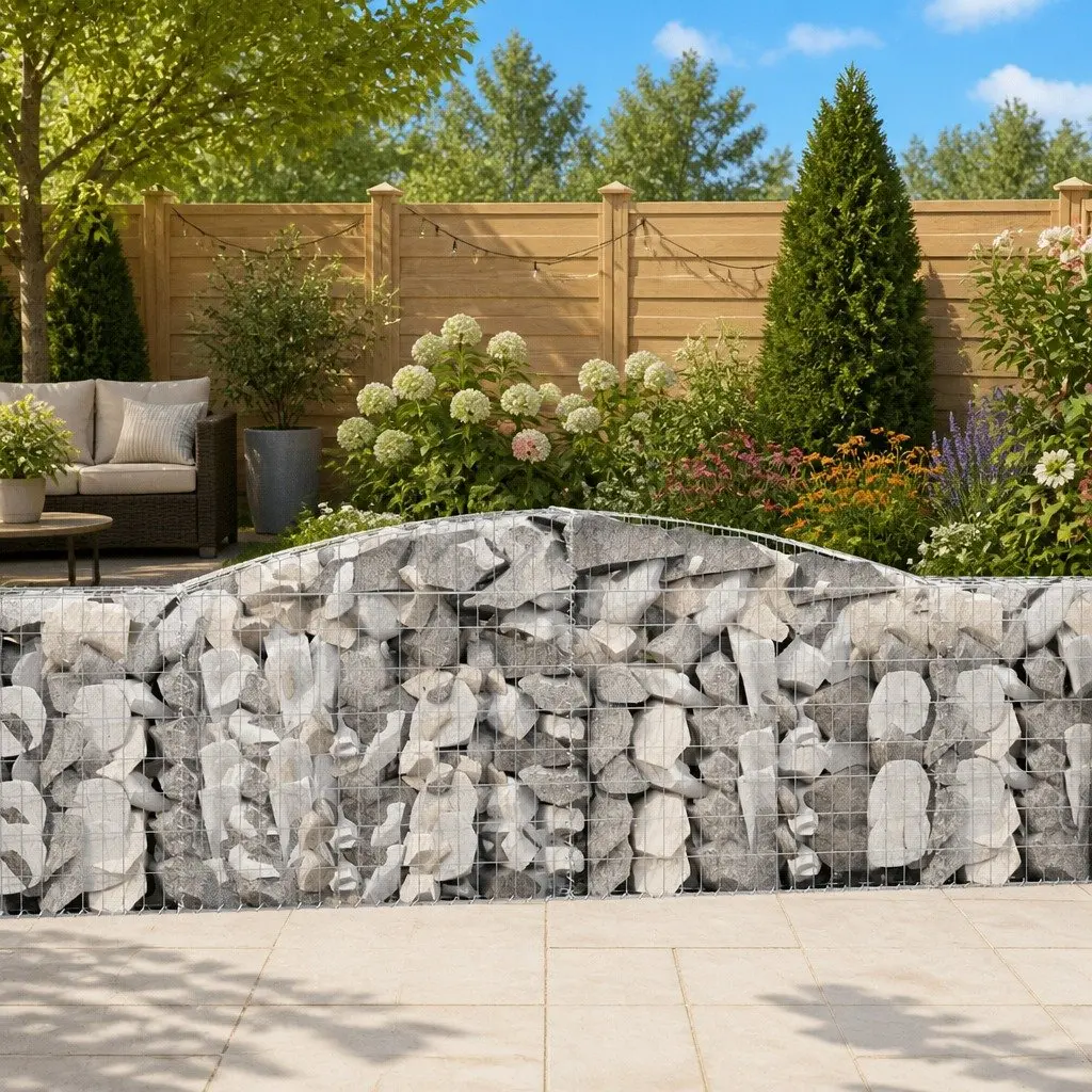 Gabion Baskets Arched Decorative Garden Retaining Wall 400x30x100120 cm Silver 3 Piece