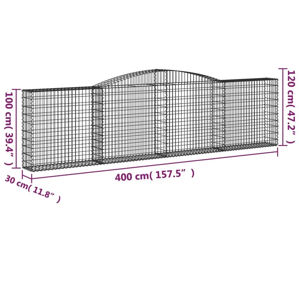 Arched Gabion Baskets Garden Retaining Wall Barrier 400x30x100120 cm Silver