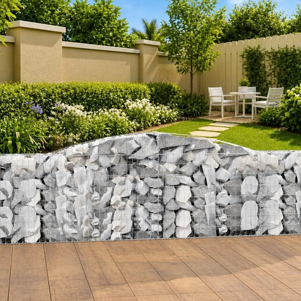 Arched Gabion Baskets Garden Barrier 400 x 30 x 100120 cm Silver 5 Piece