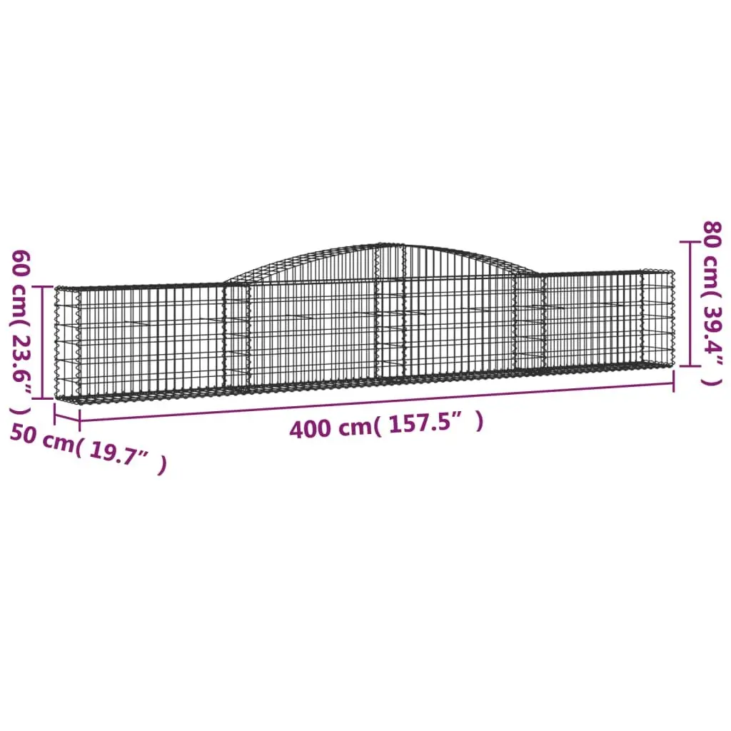 Arched Gabion Baskets Garden Barrier 400 x 50 x 60/80 cm Silver 3 Piece