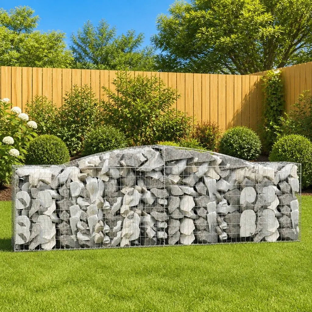 Arched Gabion Baskets Decorative Barrier Garden Retaining Wall 400 x 50 x 80/100 cm Silver 2 pcs