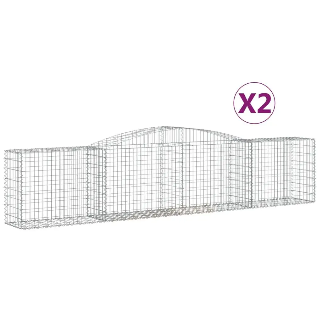 Arched Gabion Baskets Decorative Barrier Garden Retaining Wall 400 x 50 x 80/100 cm Silver 2 pcs