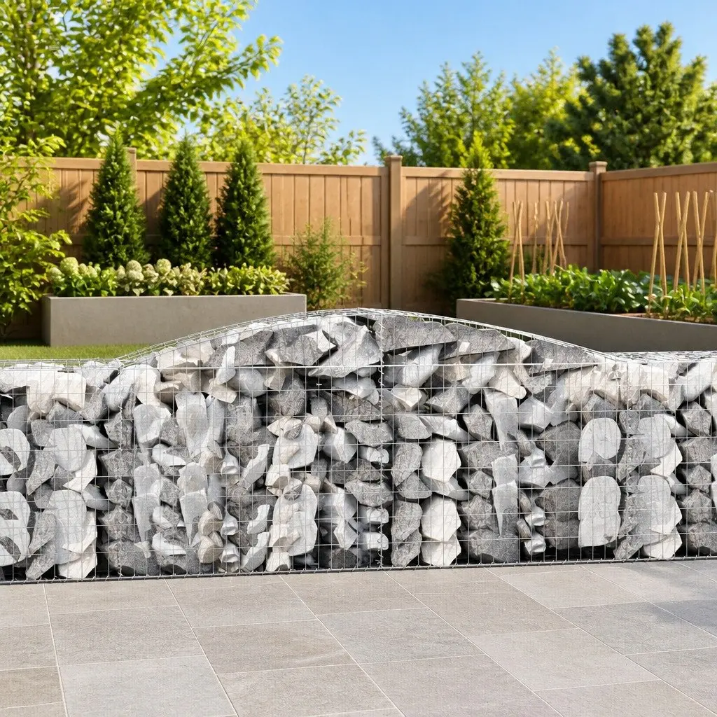 Arched Gabion Baskets Set 6 pcs Garden Barrier Retaining Wall Galvanised Iron Silver