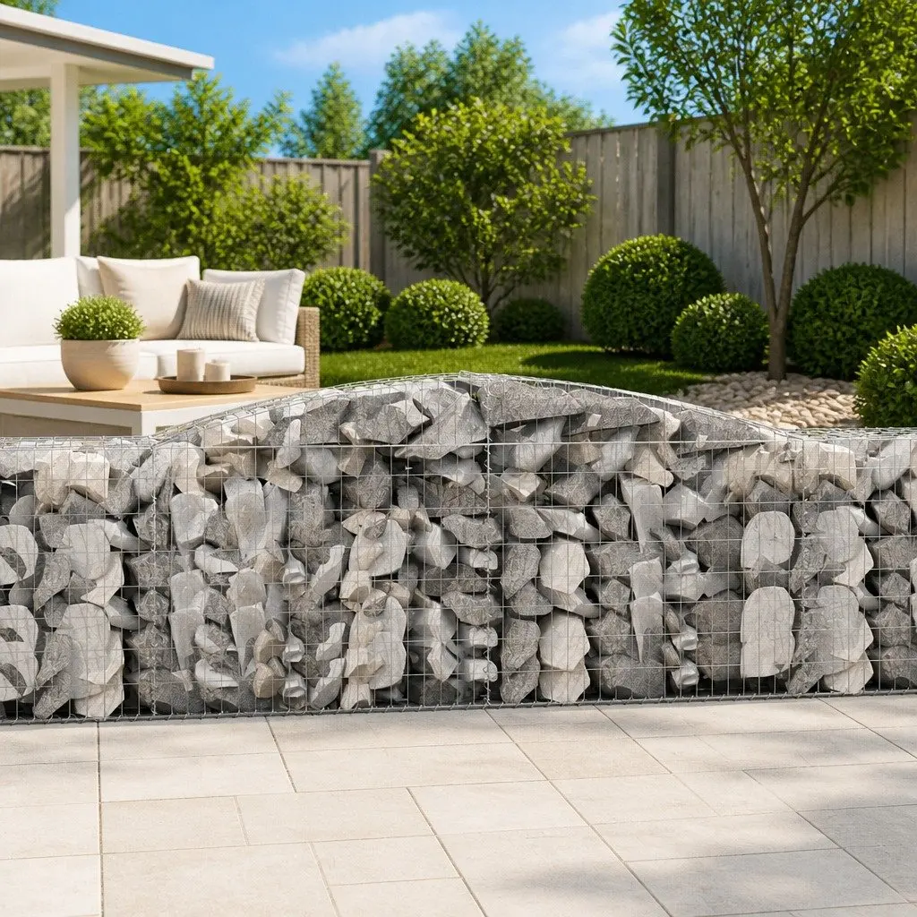 Gabion Baskets 7 Piece Garden Barrier Retaining Wall Arched Silver