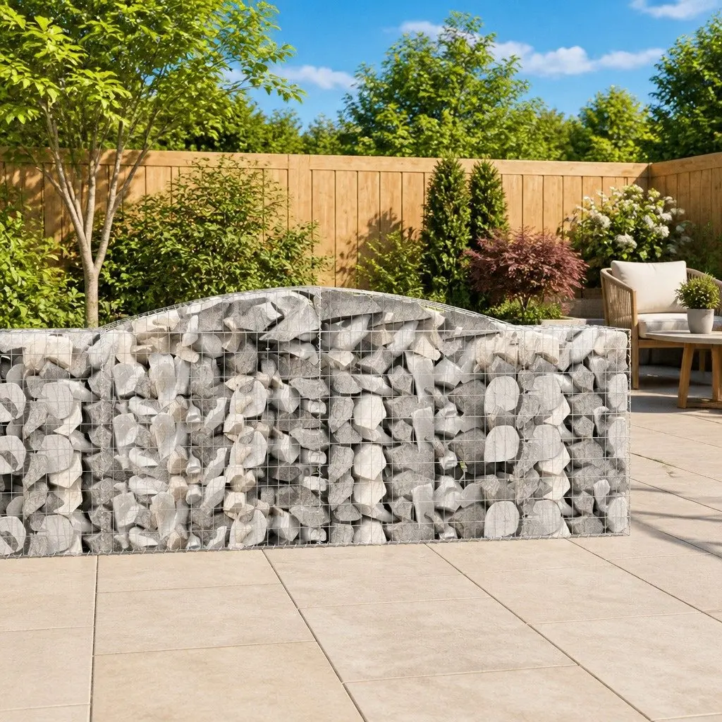 Arched Gabion Baskets Garden Retaining Wall Decorative 400 x 50 x 100120 cm Silver 2pcs