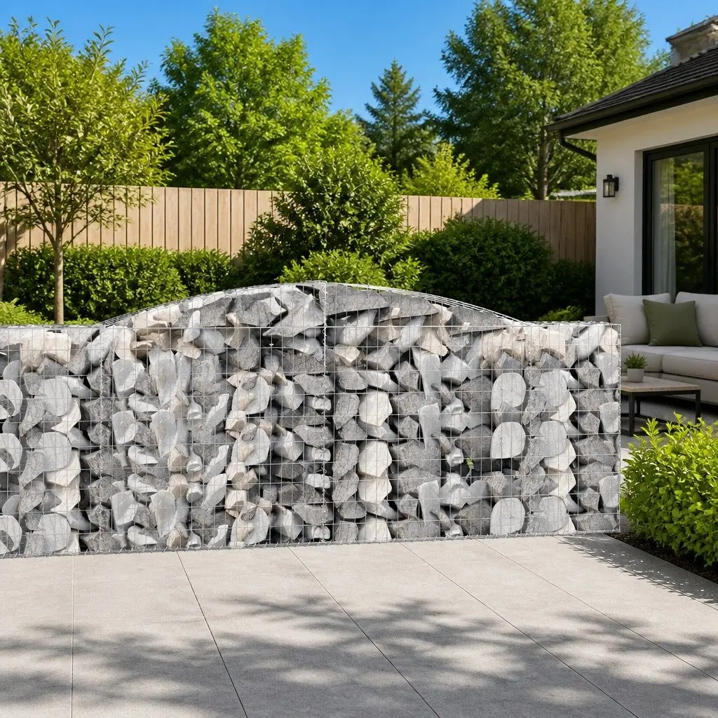 Gabion Baskets Decorative Garden Barrier 3 Piece Arched Silver 400 x 50 x 100120 cm