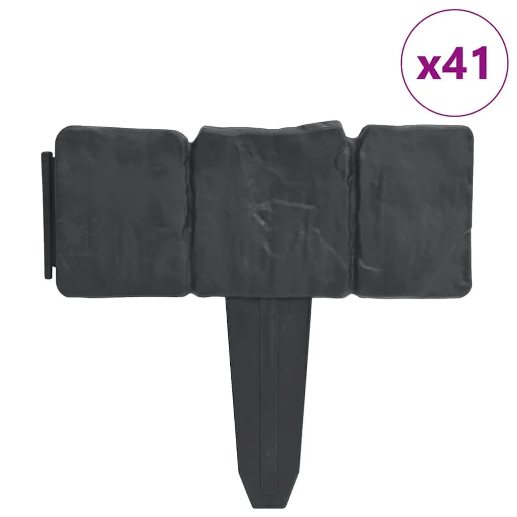 Plastic Lawn Edging Fence Anthracite Stone Look 10m Garden Border 41 Pieces