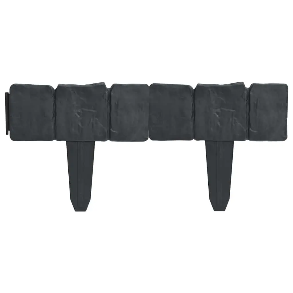 Plastic Lawn Edging Fence Anthracite Stone Look 10m Garden Border 41 Pieces