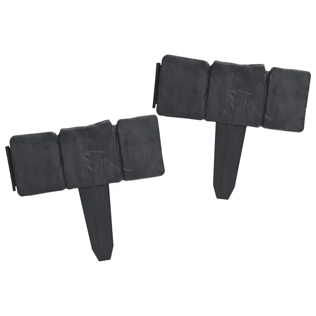 Plastic Lawn Edging Fence Anthracite Stone Look 10m Garden Border 41 Pieces