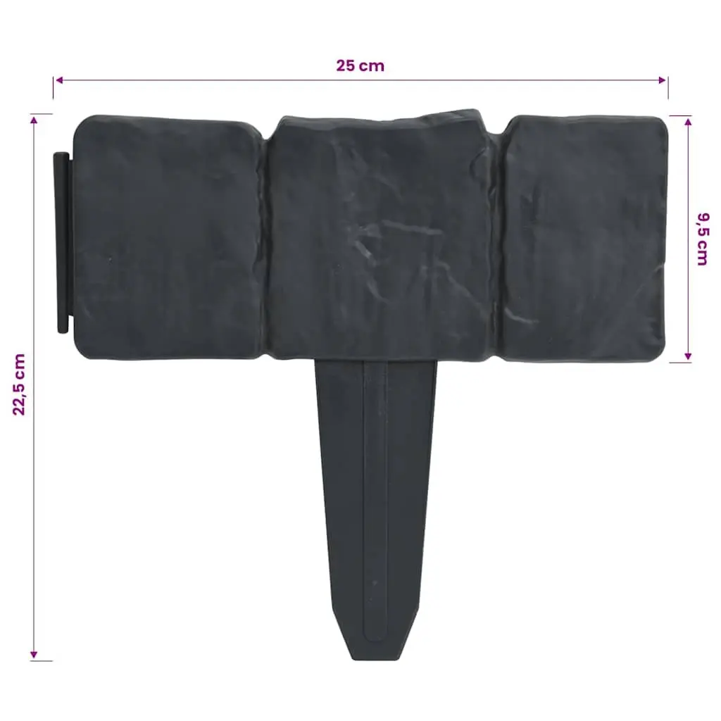 Plastic Lawn Edging Fence Anthracite Stone Look 10m Garden Border 41 Pieces