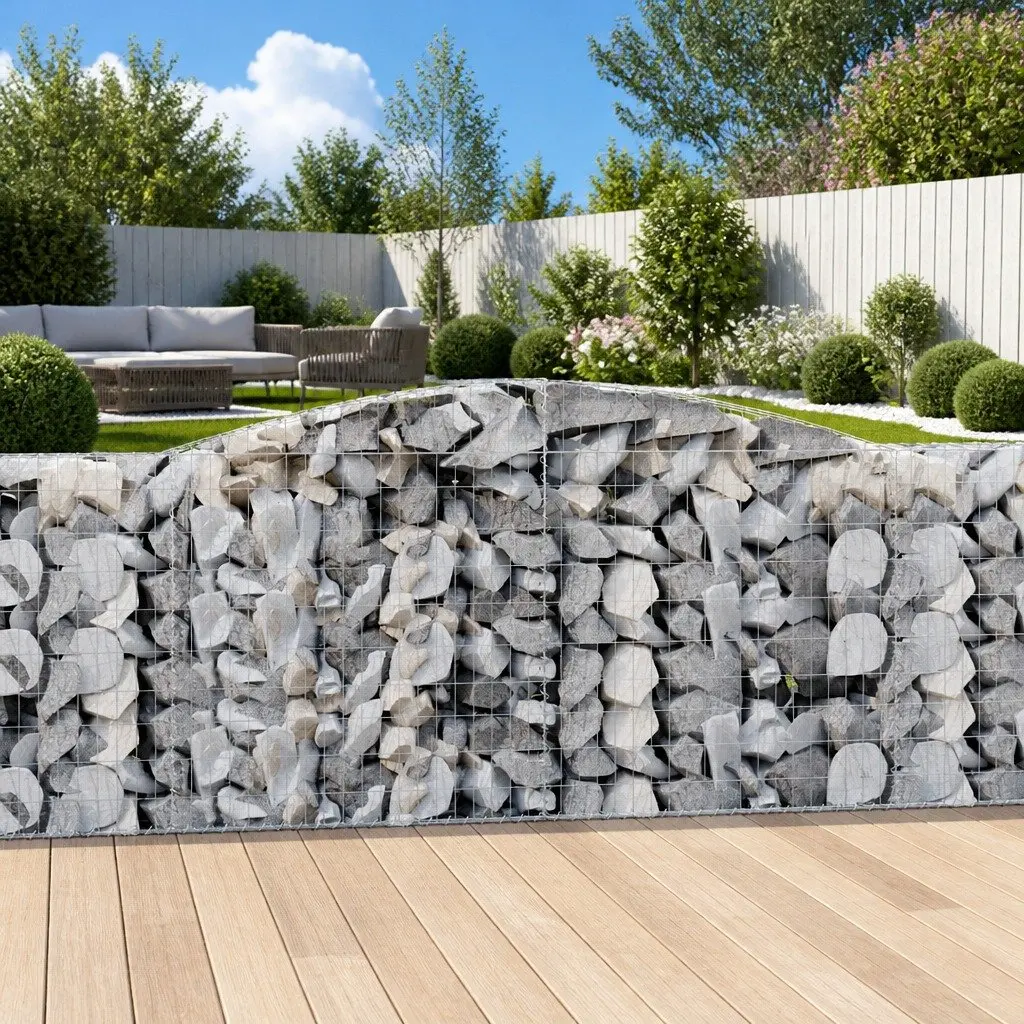 Gabion Baskets Decorative Garden Barrier 7 Piece Arched Silver 400 x 50 x 100120 cm