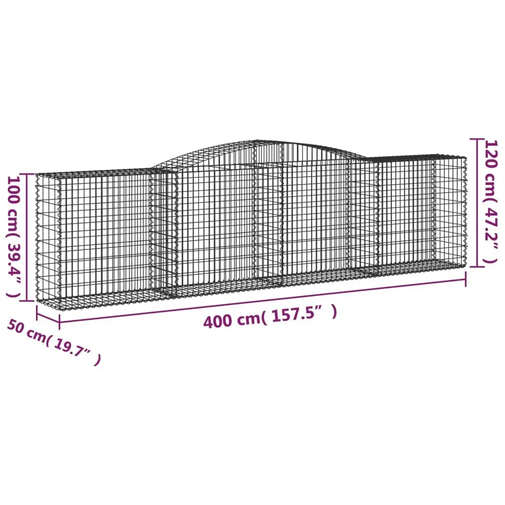 Gabion Baskets Decorative Garden Barrier 7 Piece Arched Silver 400 x 50 x 100120 cm