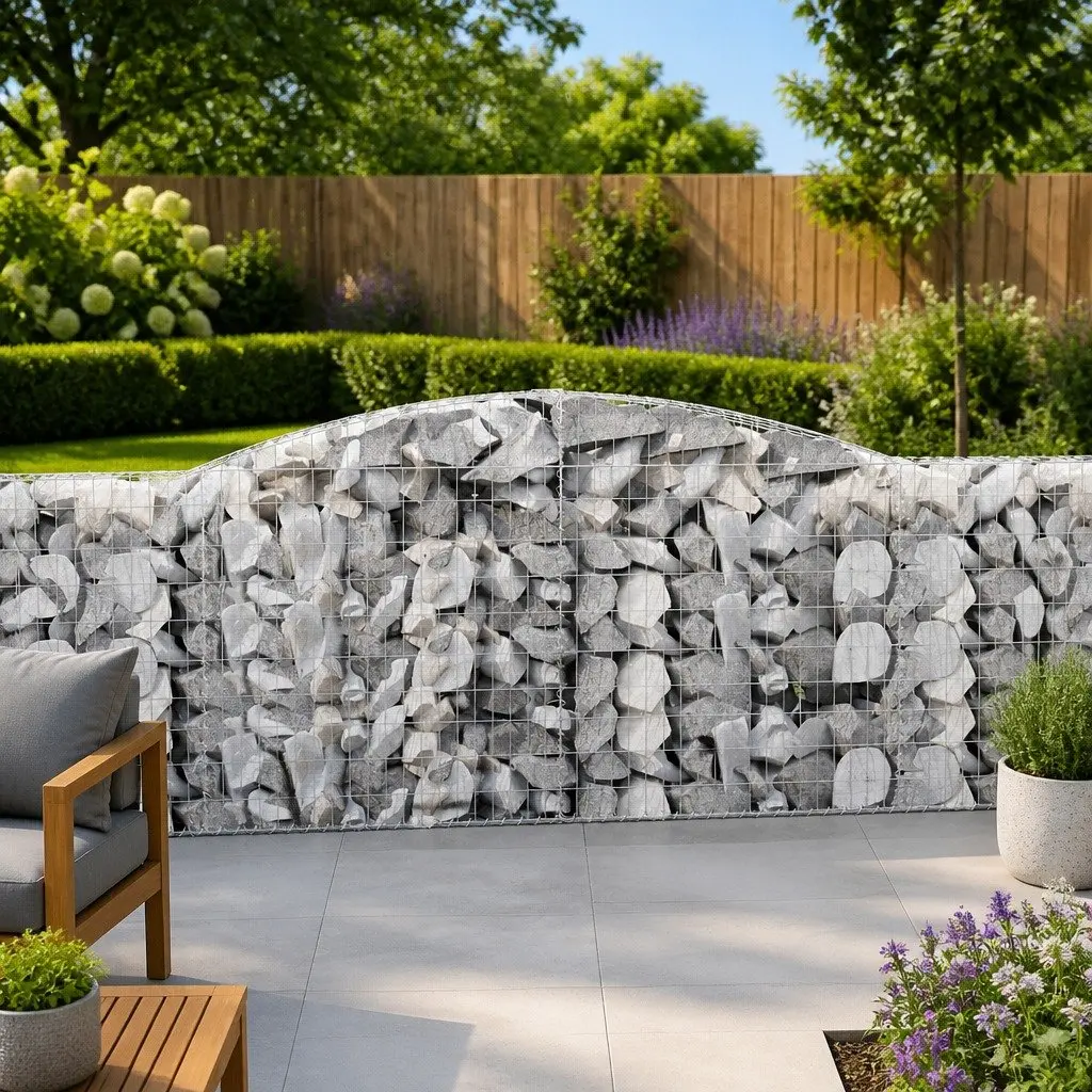 Arched Gabion Baskets Garden Barrier Retaining Wall 400 x 50 x 100120 cm Silver 8 Piece