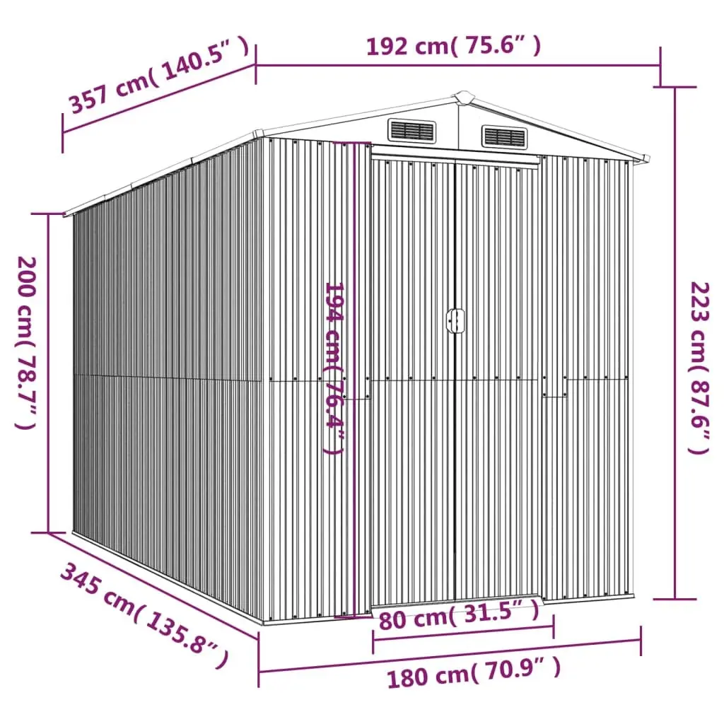 Garden Shed Green Outdoor Storage Galvanised Steel Tool Equipment Shelter 192 x 357 x 223 cm