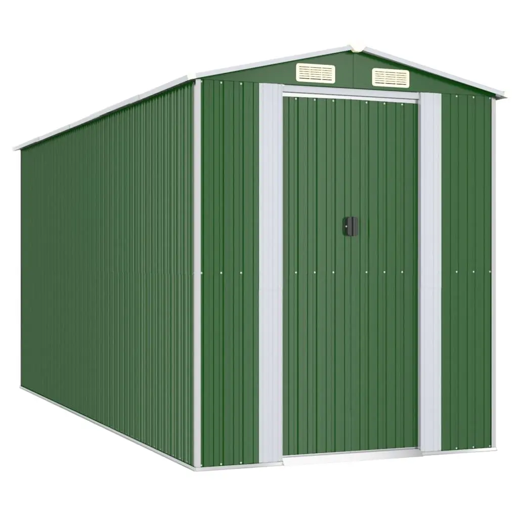 Garden Shed Outdoor Storage Tool Equipment 192 x 440 x 223 cm Green Galvanised Steel Double Doors