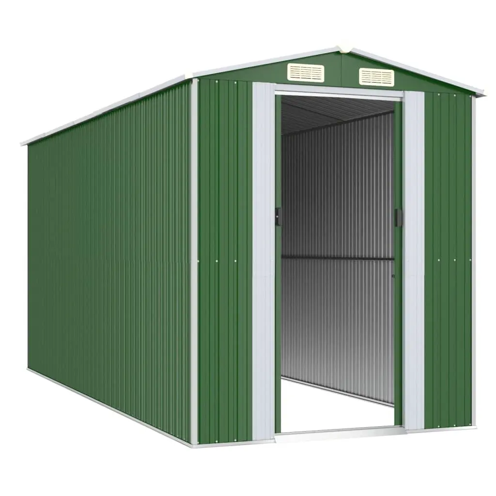 Garden Shed Outdoor Storage Tool Equipment 192 x 440 x 223 cm Green Galvanised Steel Double Doors