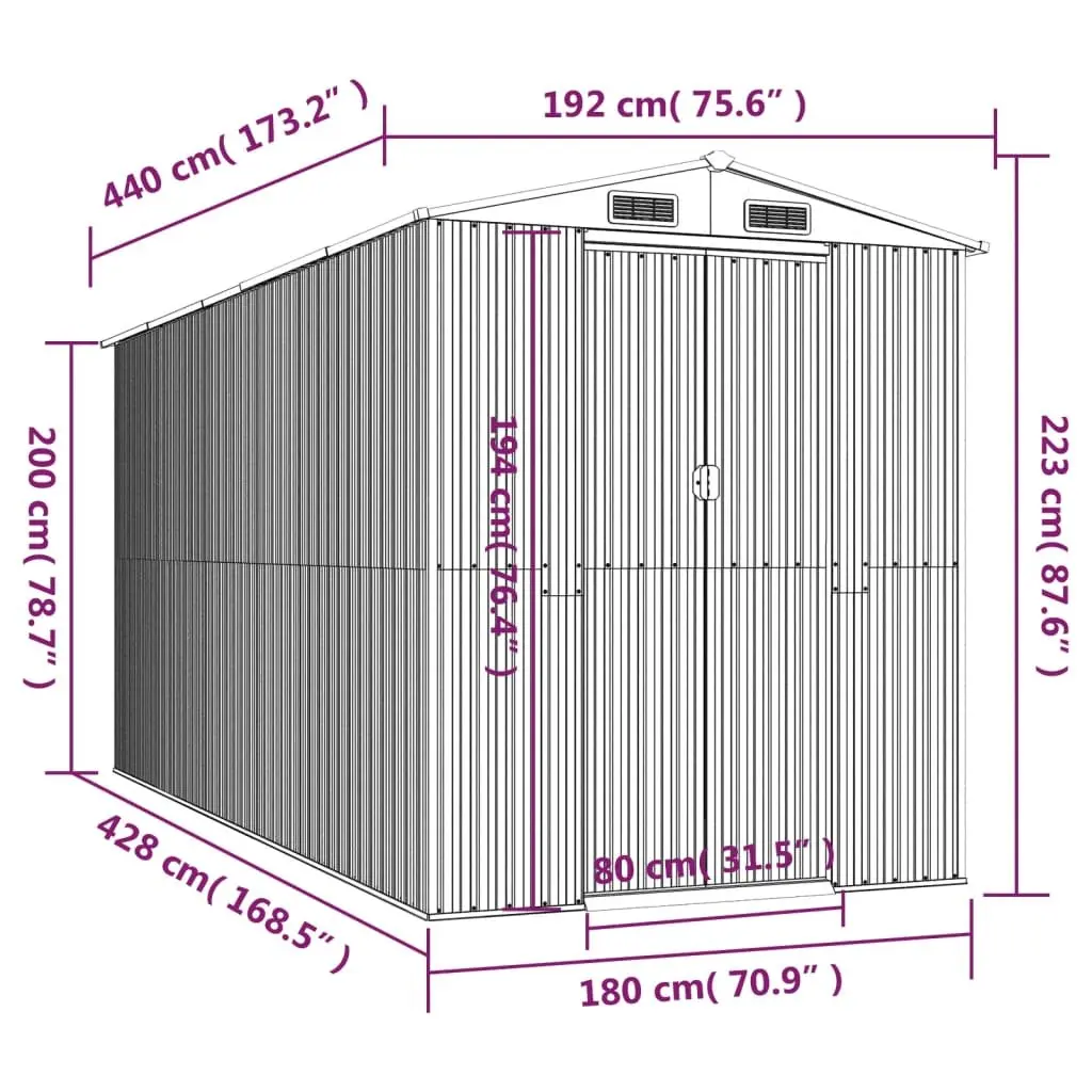 Garden Shed Outdoor Storage Tool Equipment 192 x 440 x 223 cm Green Galvanised Steel Double Doors