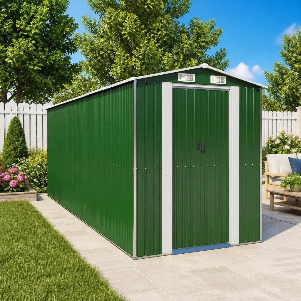 Garden Shed Outdoor Storage Tool House Green 192 x 523 x 223 cm