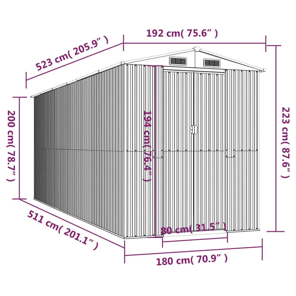 Garden Shed Outdoor Storage Tool House Green 192 x 523 x 223 cm