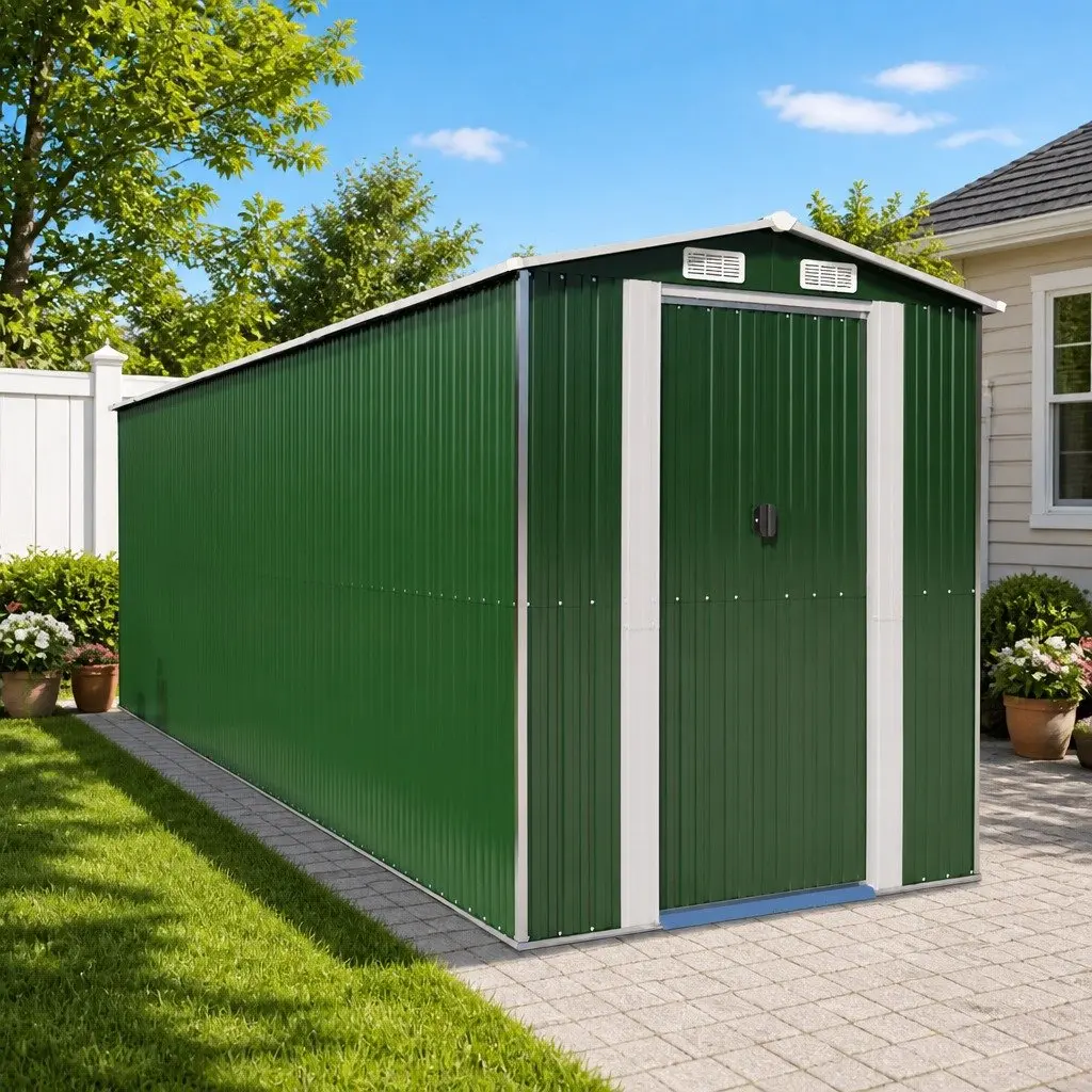 Green Garden Shed with Ample Storage Space
