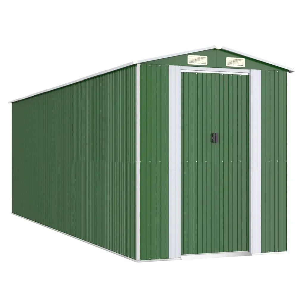 Garden Shed Outdoor Storage Tool House Galvanised Steel 192 x 606 x 223 cm Green