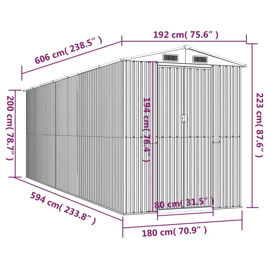 Garden Shed Outdoor Storage Tool House Galvanised Steel 192 x 606 x 223 cm Green