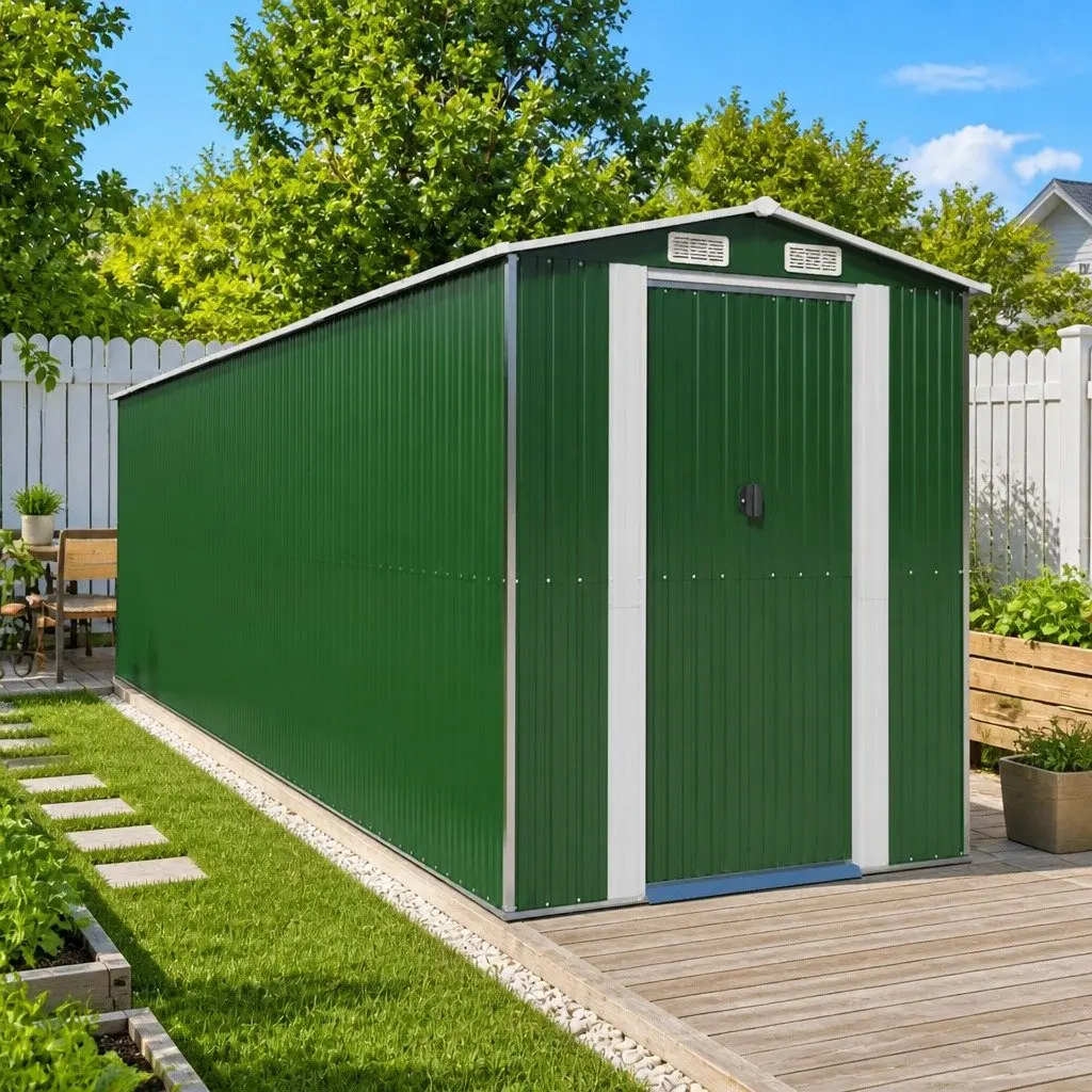 Garden Shed Outdoor Storage Tool House Galvanised Steel Large Green