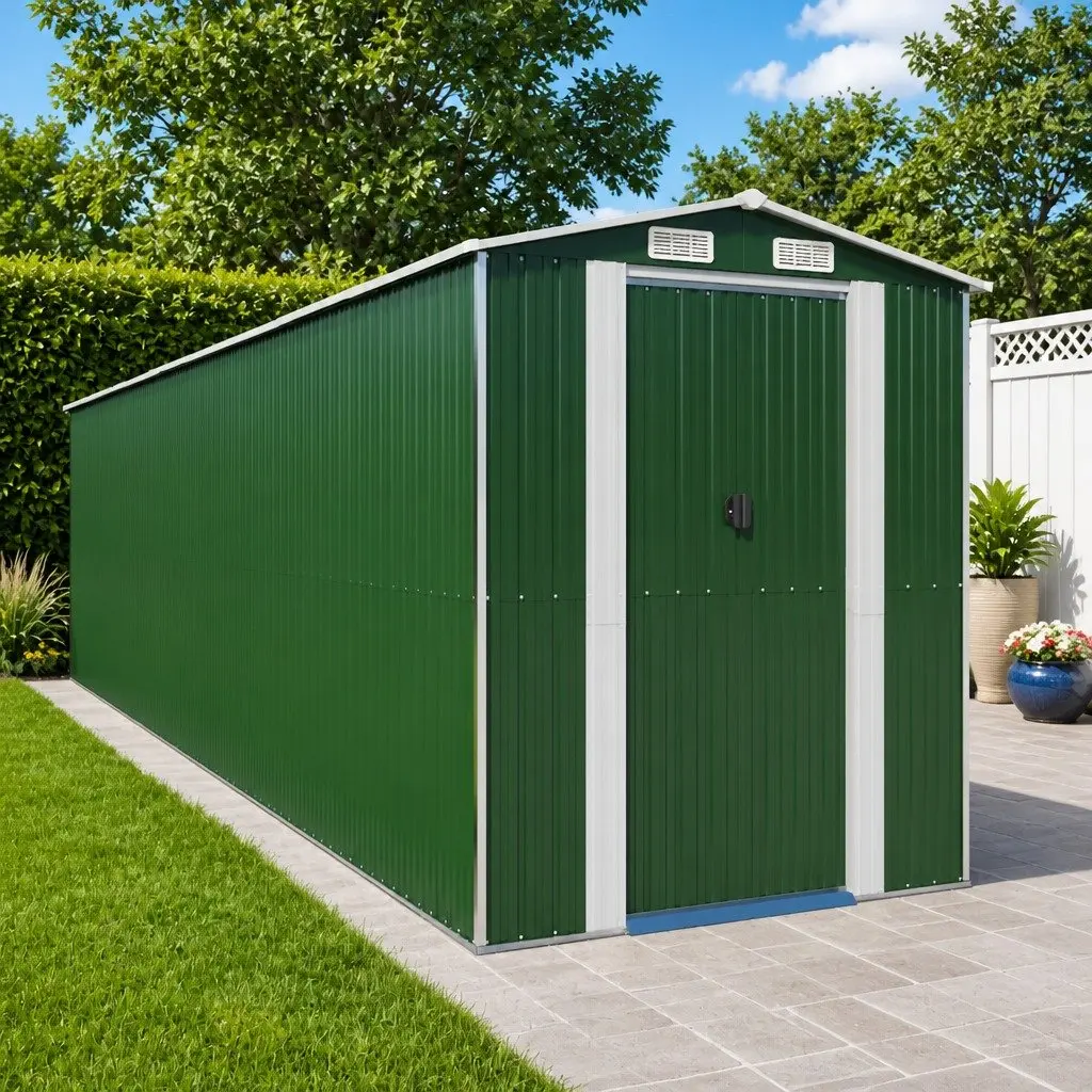 Garden Shed Green Outdoor Storage Tool House Galvanised Steel 192 x 772 x 223 cm