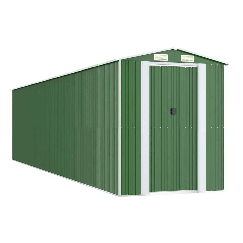 Garden Shed Outdoor Storage Tool House Green Galvanised Steel Double Sliding Doors 192 x 855 x 223 cm
