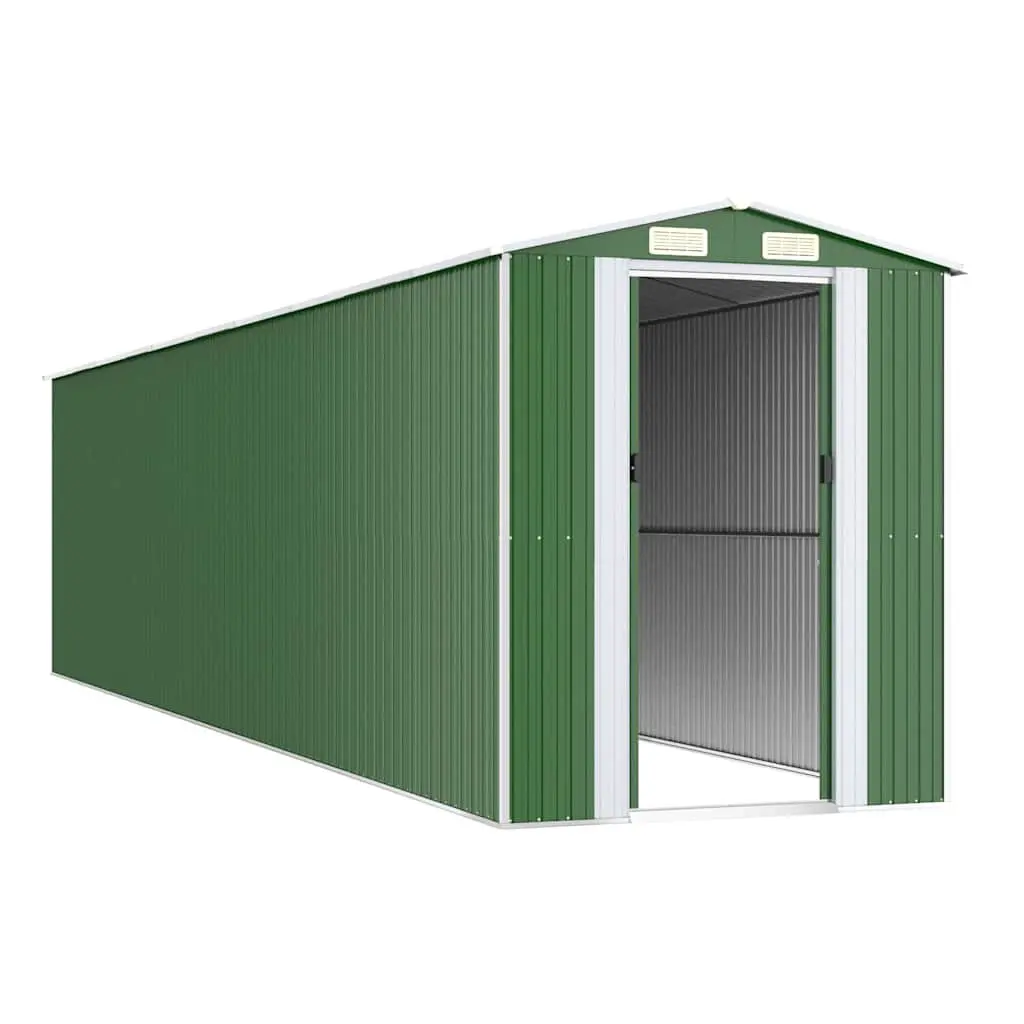 Garden Shed Outdoor Storage Tool House Green Galvanised Steel Double Sliding Doors 192 x 855 x 223 cm