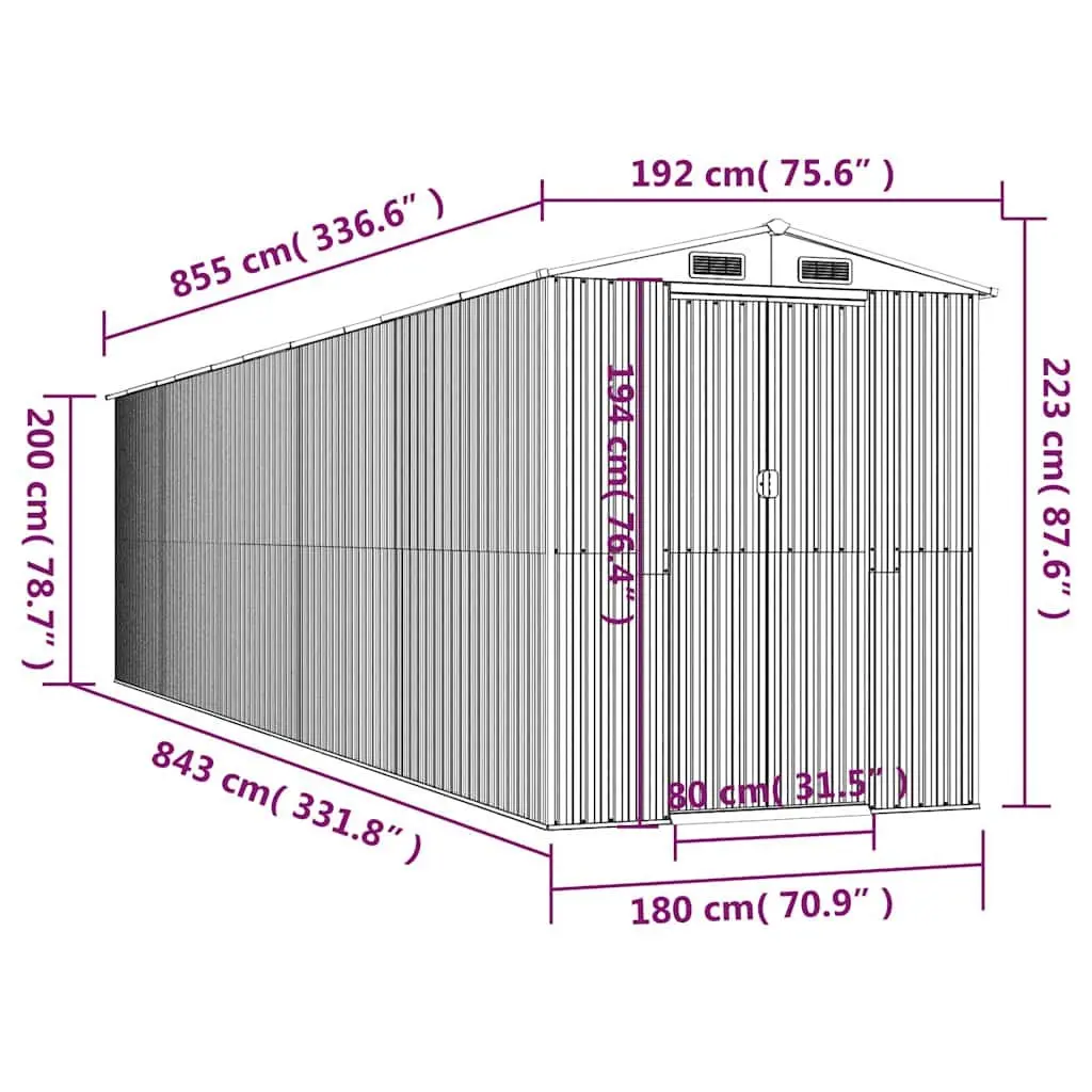 Garden Shed Outdoor Storage Tool House Green Galvanised Steel Double Sliding Doors 192 x 855 x 223 cm