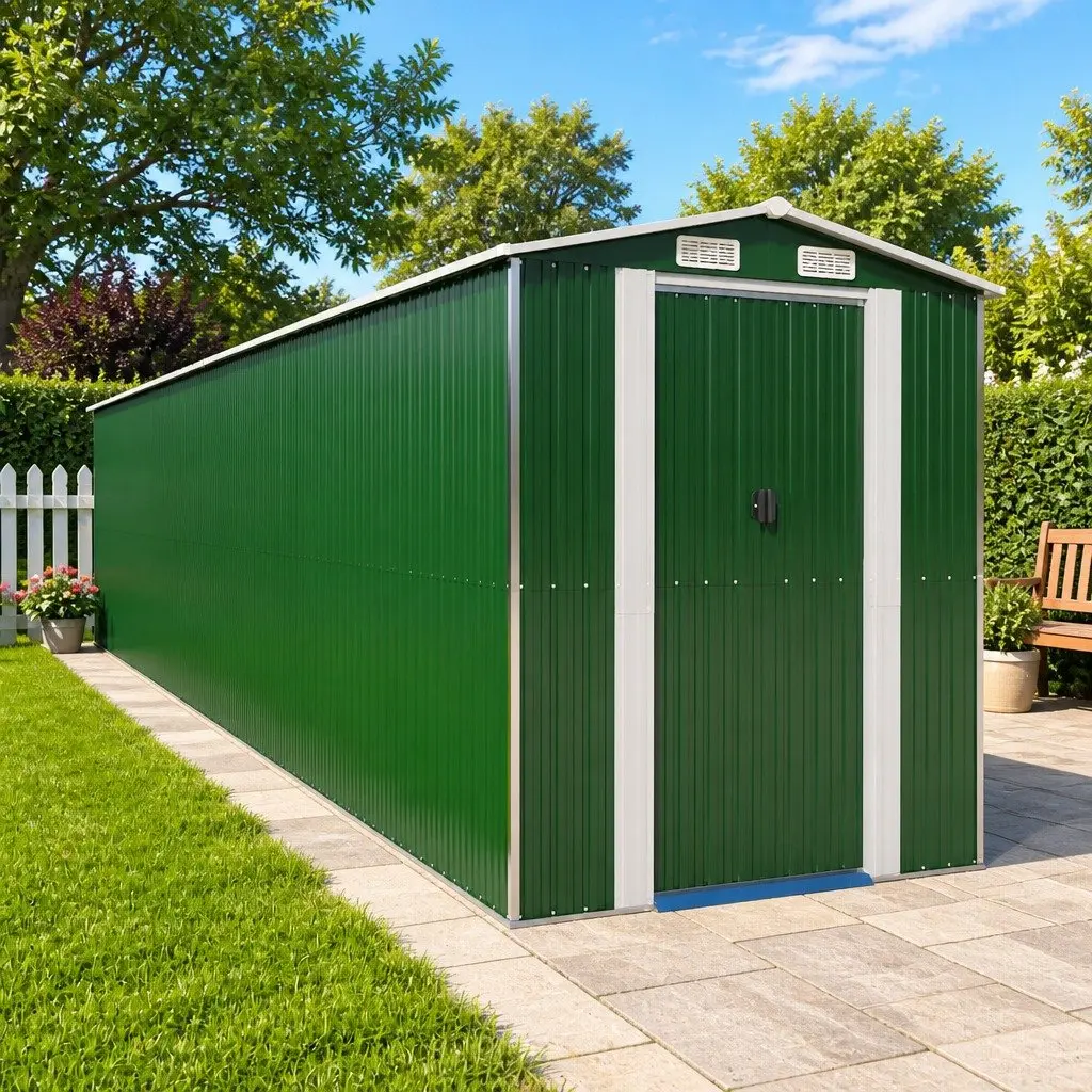 Garden Shed Outdoor Storage Tool Equipment 192 x 102 x 223 cm Green Galvanised Steel Double Doors