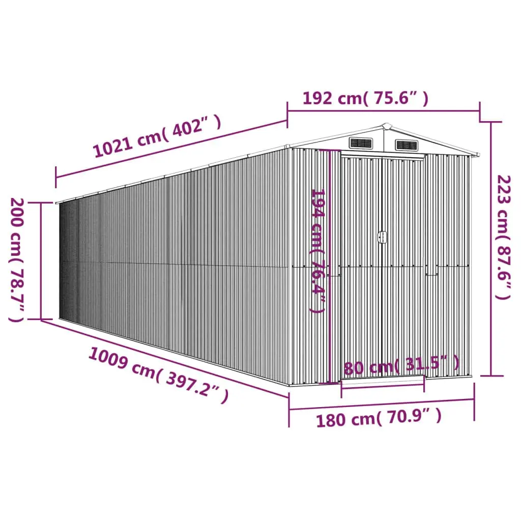 Garden Shed Outdoor Storage Tool Equipment 192 x 102 x 223 cm Green Galvanised Steel Double Doors