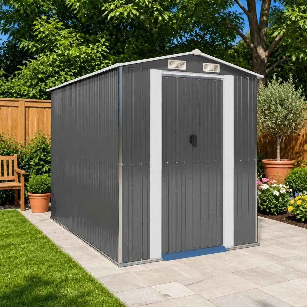 Garden Shed Light Grey Galvanised Steel Outdoor Storage Tool Equipment House