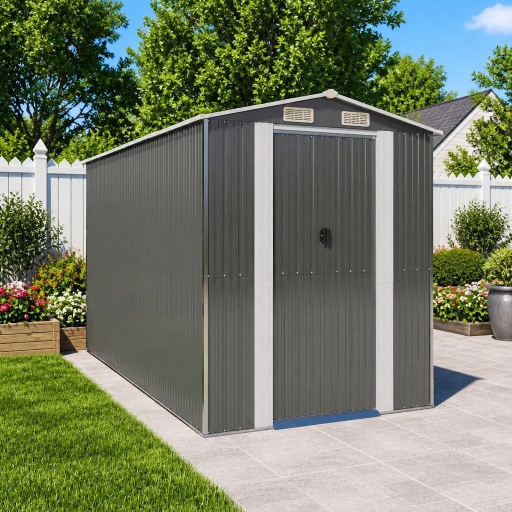 Garden Shed Outdoor Storage Tool House 192x357x223cm Grey Galvanised Steel