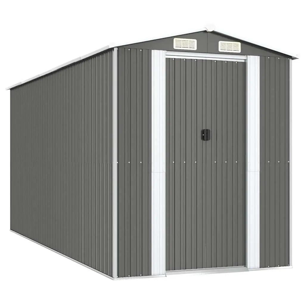 Galvanised Steel Garden Storage Shed Outdoor Tool House Grey 192x440x223cm