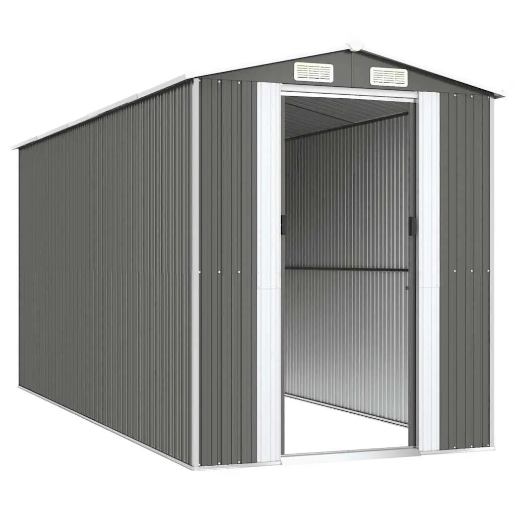 Galvanised Steel Garden Storage Shed Outdoor Tool House Grey 192x440x223cm