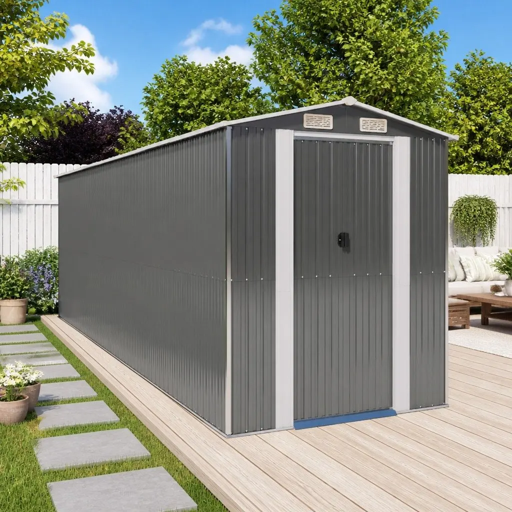 Garden Shed Outdoor Storage 192x606x223cm Grey Galvanised Steel