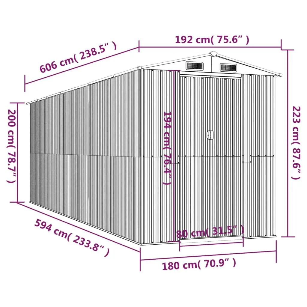 Garden Shed Outdoor Storage 192x606x223cm Grey Galvanised Steel