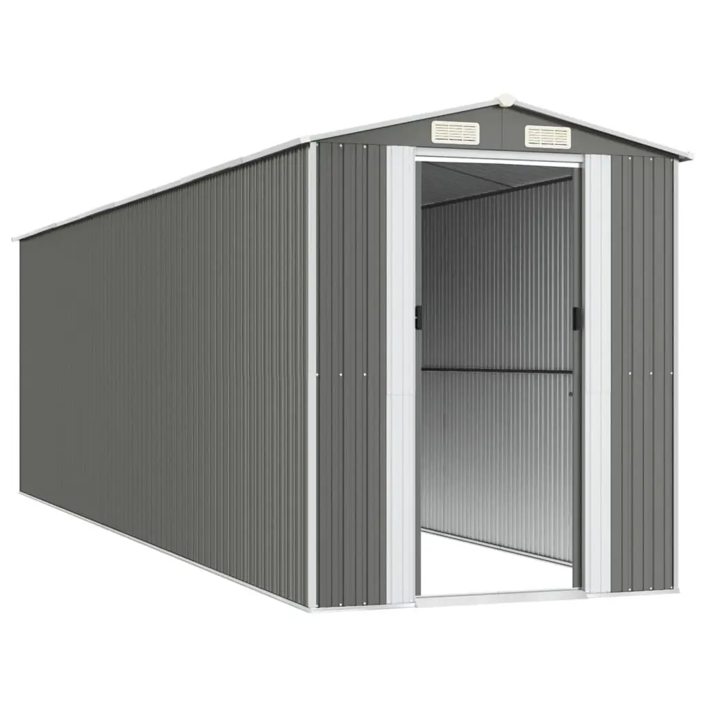 Garden Shed Outdoor Storage Tool House Galvanised Steel Spacious Light Grey 192x689x223 cm