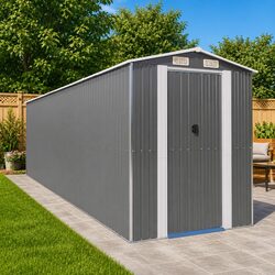 Garden Shed Grey Outdoor Storage Tool House Galvanised Steel Weatherproof